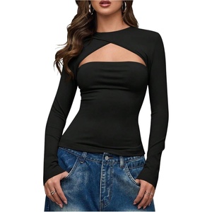 image:imageMakeMeChic Womens Sexy Going Out Tops Long Sleeve Cut Out T Shirt Y2k Fitted Tee TopsBlack