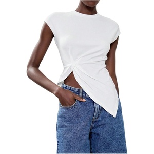 image:imageMakeMeChic Womens Twist Asymmetrical Tops Summer Tops Cap Sleeve T Shirt Dressy Casual BlouseWhite