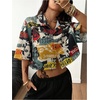 image:imageMAKEMECHIC Womens Y2k Shirt Tops Summer Button Down Shirt Crop Graphic Tees Crollared Shirt StreetwearMulticolor