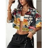 image:imageMAKEMECHIC Womens Y2k Shirt Tops Summer Button Down Shirt Crop Graphic Tees Crollared Shirt StreetwearMulticolor