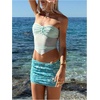 image:imageMakeMeChic Womens 3D Floral Pearl Beaded Tube Top Mesh Sheer Ruched Tie Open Back Summer Crop TopsGreen