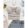 image:imageMakeMeChic Womens Bandeau Strapless Tube Top Backless Ruched Summer Sexy Cute Going Out TopsStriped Apricot