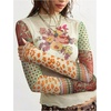 image:imageMakeMeChic Womens Boho Clothing Floral Polka Dots Paisley Crop Tops Long Sleeve Mock Neck Summer Mesh Tee ShirtApricot