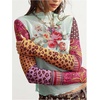 image:imageMakeMeChic Womens Boho Clothing Floral Polka Dots Paisley Crop Tops Long Sleeve Mock Neck Summer Mesh Tee ShirtMint Green