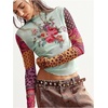 image:imageMakeMeChic Womens Boho Clothing Floral Polka Dots Paisley Crop Tops Long Sleeve Mock Neck Summer Mesh Tee ShirtMint Green