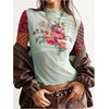 image:imageMakeMeChic Womens Boho Clothing Floral Polka Dots Paisley Crop Tops Long Sleeve Mock Neck Summer Mesh Tee ShirtMint Green