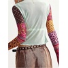 image:imageMakeMeChic Womens Boho Clothing Floral Polka Dots Paisley Crop Tops Long Sleeve Mock Neck Summer Mesh Tee ShirtMint Green