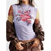 image:imageMakeMeChic Womens Boho Clothing Floral Polka Dots Paisley Crop Tops Long Sleeve Mock Neck Summer Mesh Tee ShirtMulticolor