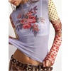 image:imageMakeMeChic Womens Boho Clothing Floral Polka Dots Paisley Crop Tops Long Sleeve Mock Neck Summer Mesh Tee ShirtMulticolor