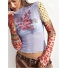 image:imageMakeMeChic Womens Boho Clothing Floral Polka Dots Paisley Crop Tops Long Sleeve Mock Neck Summer Mesh Tee ShirtMulticolor