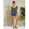 image:imageMakeMeChic Womens Boho Flutter Sleeve Blouse Square Neck Ruffle Floral Print Hollow Out Lightweight Summer Tank TopBlack