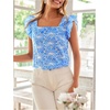 image:imageMakeMeChic Womens Boho Flutter Sleeve Blouse Square Neck Ruffle Floral Print Hollow Out Lightweight Summer Tank TopBlue