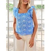 image:imageMakeMeChic Womens Boho Flutter Sleeve Blouse Square Neck Ruffle Floral Print Hollow Out Lightweight Summer Tank TopBlue