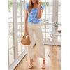 image:imageMakeMeChic Womens Boho Flutter Sleeve Blouse Square Neck Ruffle Floral Print Hollow Out Lightweight Summer Tank TopBlue