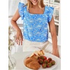 image:imageMakeMeChic Womens Boho Flutter Sleeve Blouse Square Neck Ruffle Floral Print Hollow Out Lightweight Summer Tank TopBlue