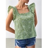 image:imageMakeMeChic Womens Boho Flutter Sleeve Blouse Square Neck Ruffle Floral Print Hollow Out Lightweight Summer Tank TopGreen a