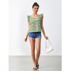 image:imageMakeMeChic Womens Boho Flutter Sleeve Blouse Square Neck Ruffle Floral Print Hollow Out Lightweight Summer Tank TopGreen a
