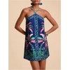 image:imageMakeMeChic Womens Boho Tropical Halter Mini Dress Backless Summer Vacation Dresses Floral SundressTropical Blue
