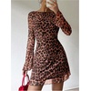 image:imageMakeMeChic Womens Cheetah Print Mini Dress Y2k Bell Sleeve Leopard Print Dress Going Out OutfitsRust Brown