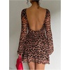 image:imageMakeMeChic Womens Cheetah Print Mini Dress Y2k Bell Sleeve Leopard Print Dress Going Out OutfitsRust Brown