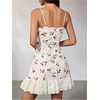 image:imageMakeMeChic Womens Cherry Print Cute Dress Lace Trim Ruffle Tiered Bow Beach Vacation Mini DressApricot