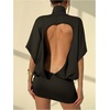 image:imageMakeMeChic Womens Cut Out Open Back Mini Dress Mock Neck Dolman Sleeve Cocktail DressesBlack