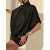 image:imageMakeMeChic Womens Cut Out Open Back Mini Dress Mock Neck Dolman Sleeve Cocktail DressesBlack