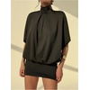image:imageMakeMeChic Womens Cut Out Open Back Mini Dress Mock Neck Dolman Sleeve Cocktail DressesBlack