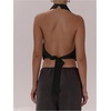 image:imageMakeMeChic Womens Cute Summer Halter Tank Top Draped Sleeveless Tie Open Back Crop TopsBlack