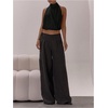 image:imageMakeMeChic Womens Cute Summer Halter Tank Top Draped Sleeveless Tie Open Back Crop TopsBlack