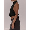 image:imageMakeMeChic Womens Cute Summer Halter Tank Top Draped Sleeveless Tie Open Back Crop TopsBlack