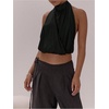 image:imageMakeMeChic Womens Cute Summer Halter Tank Top Draped Sleeveless Tie Open Back Crop TopsBlack