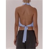 image:imageMakeMeChic Womens Cute Summer Halter Tank Top Draped Sleeveless Tie Open Back Crop TopsBlue