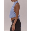 image:imageMakeMeChic Womens Cute Summer Halter Tank Top Draped Sleeveless Tie Open Back Crop TopsBlue
