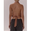 image:imageMakeMeChic Womens Cute Summer Halter Tank Top Draped Sleeveless Tie Open Back Crop TopsBrown