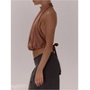 image:imageMakeMeChic Womens Cute Summer Halter Tank Top Draped Sleeveless Tie Open Back Crop TopsBrown