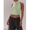 image:imageMakeMeChic Womens Cute Summer Halter Tank Top Draped Sleeveless Tie Open Back Crop TopsLime Green