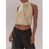 image:imageMakeMeChic Womens Cute Summer Halter Tank Top Draped Sleeveless Tie Open Back Crop TopsYellow