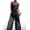 image:imageMakeMeChic Womens Elegant Satin Cami Dress Lace Trim Asymmetrical Spaghetti Strap Mini DressesBlack