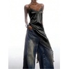 image:imageMakeMeChic Womens Elegant Satin Cami Dress Lace Trim Asymmetrical Spaghetti Strap Mini DressesBlack