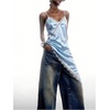 image:imageMakeMeChic Womens Elegant Satin Cami Dress Lace Trim Asymmetrical Spaghetti Strap Mini DressesBlue