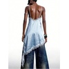image:imageMakeMeChic Womens Elegant Satin Cami Dress Lace Trim Asymmetrical Spaghetti Strap Mini DressesBlue