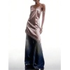 image:imageMakeMeChic Womens Elegant Satin Cami Dress Lace Trim Asymmetrical Spaghetti Strap Mini DressesKhaki