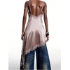 image:imageMakeMeChic Womens Elegant Satin Cami Dress Lace Trim Asymmetrical Spaghetti Strap Mini DressesKhaki