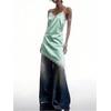 image:imageMakeMeChic Womens Elegant Satin Cami Dress Lace Trim Asymmetrical Spaghetti Strap Mini DressesMint Green