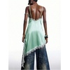 image:imageMakeMeChic Womens Elegant Satin Cami Dress Lace Trim Asymmetrical Spaghetti Strap Mini DressesMint Green
