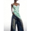 image:imageMakeMeChic Womens Elegant Satin Cami Dress Lace Trim Asymmetrical Spaghetti Strap Mini DressesMint Green