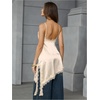 image:imageMakeMeChic Womens Elegant Satin Cami Dress Lace Trim Asymmetrical Spaghetti Strap Mini DressesWhite