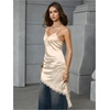 image:imageMakeMeChic Womens Elegant Satin Cami Dress Lace Trim Asymmetrical Spaghetti Strap Mini DressesWhite