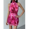 image:imageMakeMeChic Womens Floral Mesh Halter Dress Tie Backless Layered Ruffle Summer Mini DressesPurple